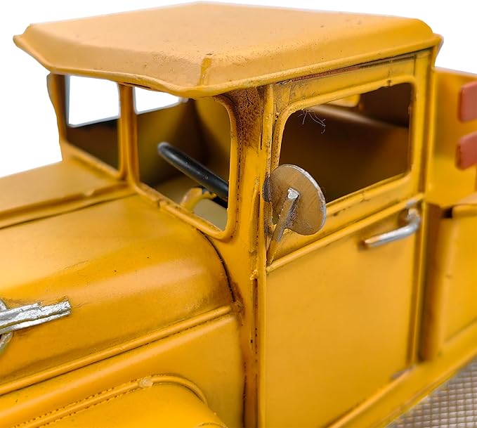 Berfutall-13'' Iron Classic Yellow Truck Pick-up Model Collectible Vehicle Decoration, Metal Truck Christmas Decor ，Unique Blend of Vintage, Rustic, Farmhouse Truck Decor for Table Top Decor. (E)
