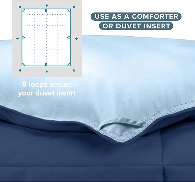 Bare Home Twin/Twin Extra Long Comforter - Reversible Colors - Goose Down Alternative - Ultra-Soft - Premium 1800 Series - All Season Warmth - Bedding Comforter (Twin/Twin XL, Dark Blue/Light Blue)