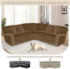 Arfntevss Sectional Recliner Couch Covers Velvet Corner Sectional Sofa Cover for Reclining Couch Stretch Soft L Shape Recliner Slipcover Thick U Shaped Washable Protector (5 Seat Cover, Light Brown)