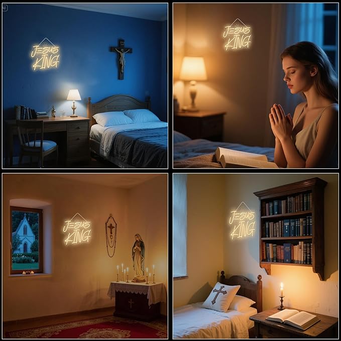 WLHOPE Jesus Is King Neon Sign Dimmable Led Signs for home Wall Decor, Neon Lights USB Powered Transparent Acrylic Board Sign for church party bedroom living room Decoration 12.99 * 12.6 inch