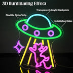 CKTBLEY UFO Cat Neon Sign Fun Alien Neon Light Spacecraft LED Sign Adorable Pink Cat Wall Lights for Bedroom Game Room Man Cave Bar Party Decoration Gifts for Kids Wall Art