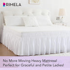 RIMELA White King Size Bed Skirt 12 Inch Drop, Elastic Bed Skirts Cal King Dust Ruffle, White Bedskirt for Adjustable Bed Base Solid Fade Resistant Silky Fabric Machine Washable Easy to Install