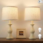 Vintage Table Lamp for Living Room Bedroom, 18.5" Farmhouse Bedside Lamps Nightstand Lamp Set of 2, Table Lamps with Oatmeal Linen Lamp Shades, 2 LED Bulbs Included, Beige