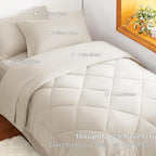 CozyLux Twin XL Comforter Set Beige - 5 Pieces Twin Extra Long Bed in a Bag for College Dorm, All Season Bedding Set for Girls and Boys, Soft Bed Set with Comforter, Sheets, Pillowcase & Sham