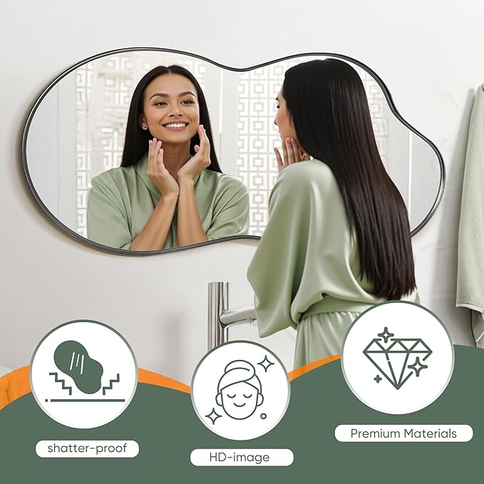 Suidia Irregular Wall Mirror, 55"x28" Bathroom Mirror Asymmetrical Mirrors Artistic Mirrors Decorative for Living Room Bedroom Bathroom Hallway Entryway, Black, Cloud Style