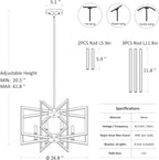 8-Light Modern Farmhouse Gold Geometric Chandelier, Large Industrial Metal Kitchen Light Fixtures, Rustic Cage Hanging Lights for Dining Room Entryway Foyer Living Room Stairway