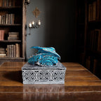Dragon Statue Jewelry Box, Medieval Fantasy Myth Dragon With Cover Treasure Box, Dragon Statue Decoration Collection Gift Box. (Blue)