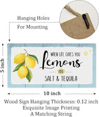 When Life Gives You Lemons Add Salt & Tequila Wooden Hanging Sign Plaque, Lemon Wall Decor Sign With Inspirational Quotes, Rustic Wood Sign Wall Art for Home Living Dining Room Farmhouse Kitchen - A26