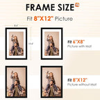 FIXSMITH 8x12 Picture Frame Set of 4, Photo Frame with HD Plexiglass, Display Pictures 6x8 with Mat or 8x12 Without Mat, Black Picture Frames Collage Wall Decor, Gallary Wall Frame