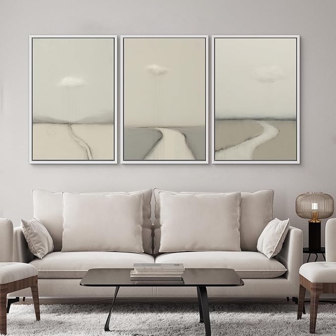 SIGNWIN Framed Canvas Print Wall Art Minimalist Rain Cloud Abstract Neutral Landscape Photography Modern Art Minimalist Black and White for Living Room, Bedroom, Office - 16"x24"x3 White