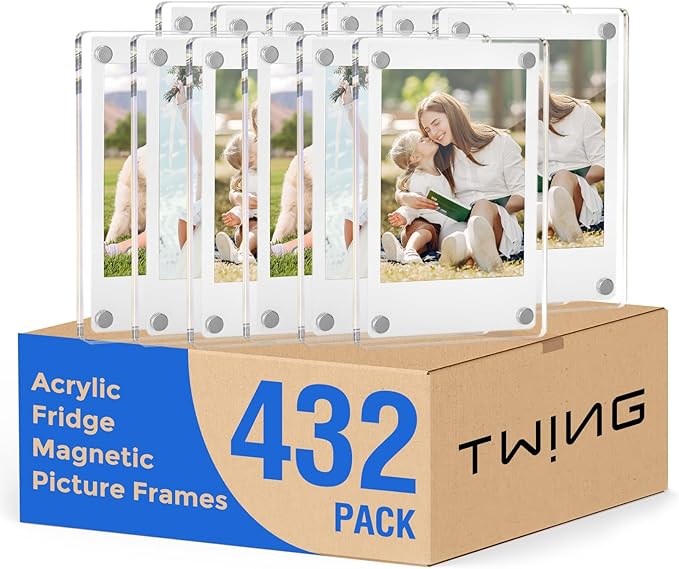 TWING 432 Pack (1 Box) Acrylic Fridge Magnet Frames, Double Sided Photo Refrigerator Magnetic Photo Frame for Fujifilm Instax Mini, Clear Picture Display Frame, Polaroid Photos Holder 2.4 x 3.5 in