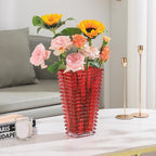 MCMCNCUIU Crystal Glass Vase, Large Crystal Vases for Flowers, Large Flower Vase, Red Modern Vases for Living Room, Bedroom, Kitchen, Dining Table, Mantle, Wedding, 11 Inches