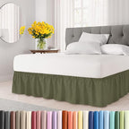Wrap Around Dust Ruffle Bed Skirt - Sage Green - for Full Size Beds with 15 Inch Drop - Elastic Strap - Adjustable Pleated Bedskirt with Brushed Fabric and Wrinkle Free - for Women, Men, Kids & Teens
