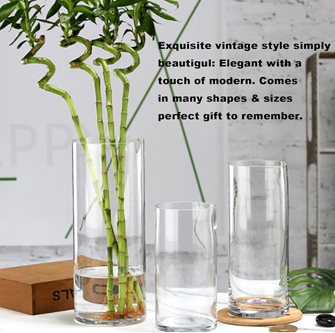 Glass Hurricane Candle Holder Esmiome - Cylinder Vases for Centerpieces 3 Sets (9Pcs) Hurricane Floating Candle Holder, Glass Vases for Flowers, Decorative for Home Wedding, 6'' + 8'' +10''(High)