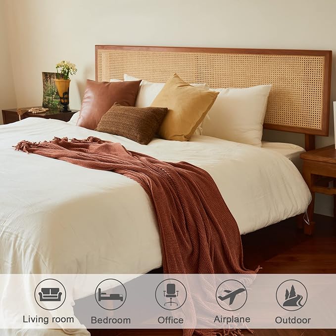 lifein Throw Blanket for Couch, Soft Boho Decor Bed Throw,Cozy Burnt Orange Chenille Knitted Small Farmhouse Lightweight Throw for Spring(Rust,60 * 80")