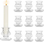 Hewory Glass Taper Candle Holders: 10PCS Clear Candle Holder Candlestick Holders, Crystal Ribbed Candle Sticks Holder Decor for Table Centerpiece Wedding Advent Wreath Christmas Thanksgiving Dinner