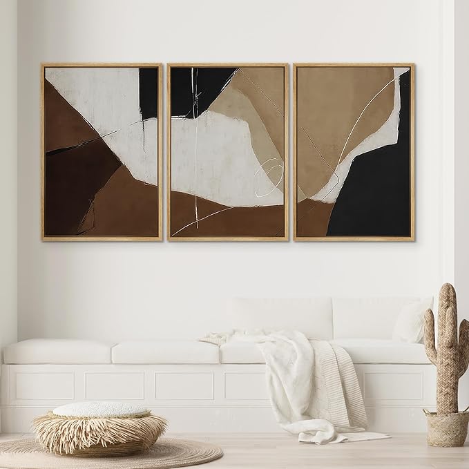 SIGNWIN Framed Canvas Print Wall Art Modern Abstract Neutral Tone Minimalist Geometric Photography Modern Art Minimalist Black and White for Living Room, Bedroom, Office - 16"x24"x3 Natural