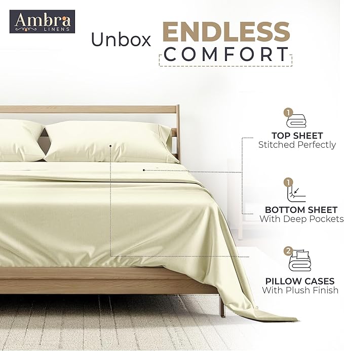 Tencel Sheets 4 Piece Cal King - 100% Eucalyptus Lyocell California King Sheet Sets - Soft, Cooling & Breathable for Hot Sleepers - 16” Deep Pockets Hotel Quality Bedding Set - Ivory