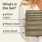 Split King Sheets Set 7 Piece - Includes 4 Pillowcases - Bed Sheets Split King - Soft Hotel Luxury Bedding - Cooling, Comfy & Breathable - 1 Flat & 2 Fitted & 4 Pillowcases w/ Deep Pockets - Khaki