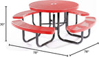 Coated Outdoor Furniture Heavy-Duty Portable Outdoor Picnic Table with Umbrella Hole, Expanded Metal Commercial-Grade Patio Dining Furniture Made in America (46" Round Top, Red)