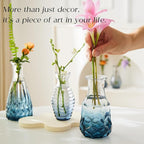 Glass Bud Vase Set of 30 - Small Vases for Flowers in Bulk - Assorted Vintage Crystal Vases for Flowers, Table Centerpieces (Blue, 30 Pcs)
