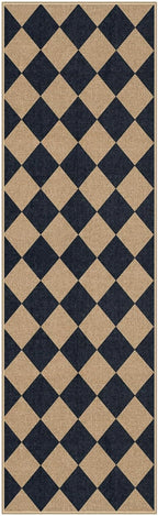 Lahome Checkered Easy Jute Runner Rug, 2x8 Hallway Kitchen Runner Rug Non Slip Washable Outdoor Carpet for Entryway Indoor, Checkerboard Black Indoor Outdoor Carpet for Hallway 8ft Entry