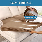 H.VERSAILTEX Velvet Stretch Sectional Couch Cover - 4 Pieces for L Shape Sofa With Separate Seat Cushion Covers - Fits Both Left/Right Sectional (Large 3 Seater + 1 Chaise, Camel)