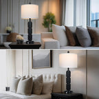 Set of 2 Modern Table Lamps for Living Room Bedroom,29" Tall Bedside Lamp with 2 USB Port,Black Metal Touch Nightstand Lamp for Desk End Side Table Entryway,Black