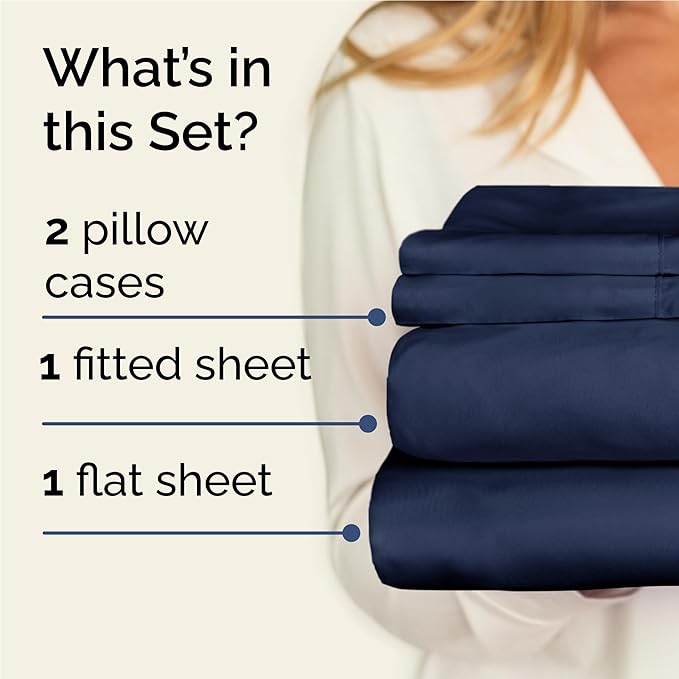 Twin XL Sheets Set 4 Piece - Includes 2 Pillowcases - Bed Sheets Twin XL Size - Soft Hotel Luxury Bedding - Cooling, Comfy & Breathable - 1 Flat & 1 Fitted & 2 Pillowcases w/ Deep Pockets - Navy Blue