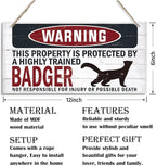 Warning Sign, Badger Warning Wood Plaque Sign, Funny Door Signs, Decorative Wood Hanging Suspension Plaque, Farmhouse Wooden Wall Decor, Outdoor Hanging Wooden Signs