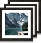 10x10 Black Picture Frames set of 3, Made of Wooden and Real Glass Square Photo frame - Displays 8x8 Picture With Mat or 10 x 10 Without Mat, Desktop & Wall Collage Frame set