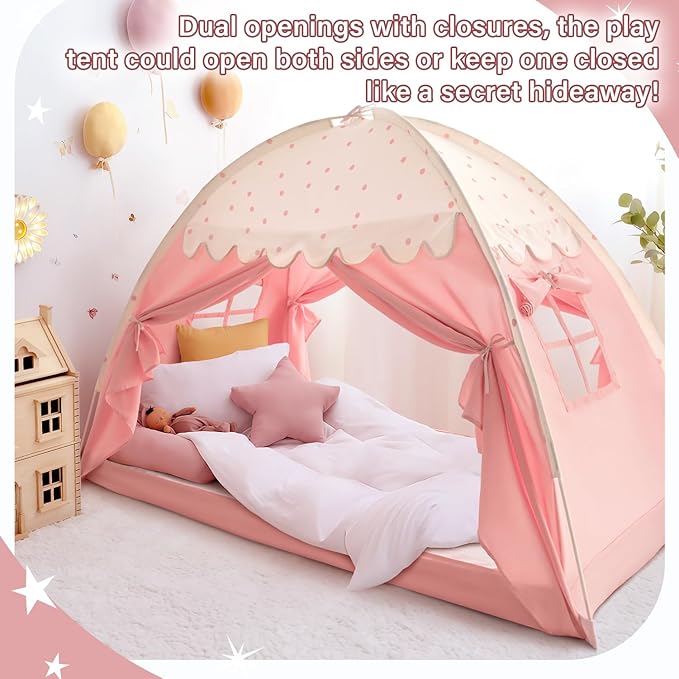 Sherilyn Twin Bed Canopy Tent, Canopy on Bed Privacy Space Sleeping Blackout Tents Bunk Bed Tent Twin Size (Pink)