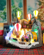 Bdor Christmas Village Lighted Decoration Musical Animated Display Christmas Collectible Ballon House Battery Operated Resin Indoor Decor