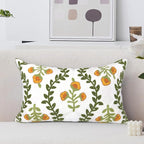 Alysheer Flower Embroidered Summer Decorative Lumbar Throw Pillow Cover 12"x 20", Farmhouse Cottage Orange Floral Green Leaves Patterned Cotton Canvas Cushion Case for Sofa Couch Bed Living Room