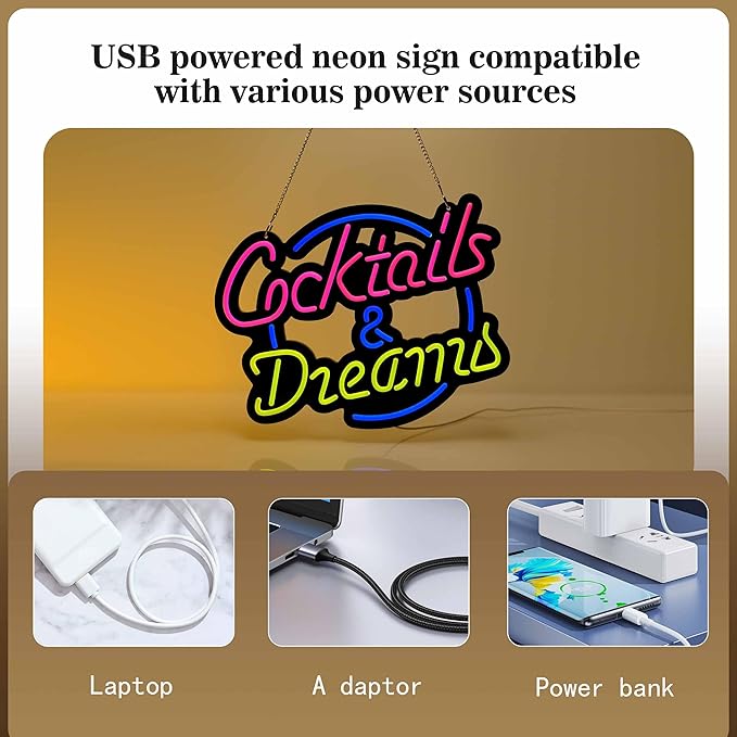 Ultrathin Cocktails Dreams Neon Sign Art Wall Lights for Bedroom Windows Glass Hotel Pub Cafe Wedding Birthday Party Gifts
