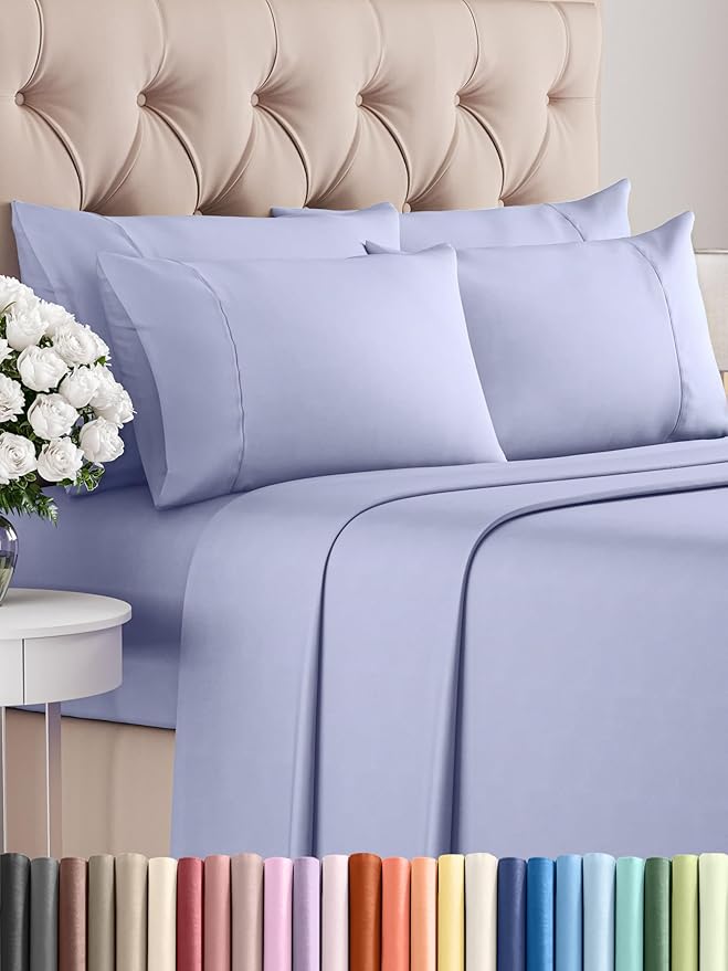 Cal King Sheets Set 6 Piece - Includes 4 Pillowcases - Bed Sheets Cal King Size - Soft Hotel Luxury Bedding - Cooling, Comfy & Breathable - 1 Flat & 1 Fitted & 4 Pillowcases w/ Deep Pockets - Lavender