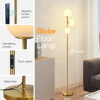 Mid Century Gold Floor Lamp,Dimmable LED Brass Floor Lamp Touch Control with Remote,Vintage Modern 3 Globe Standing Lamp for Corner,Living Room,Bedroom