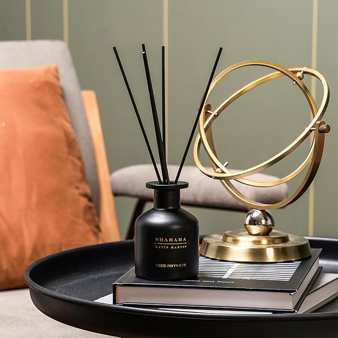Shahama Reed Diffuser 5 oz - Luxury Aromatherapy with Saffron & Apple - Home Decor Gift for Bedroom, Office, Living Room, and Bathroom - Long Lasting Scent with Premium Fragrance Sticks