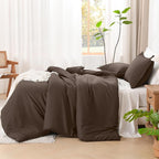 Litanika Comforters King Size Chocolate, 3 Pieces Lightweight Solid Bedding Set & Collections, All Season Fluffy Bed Set (104x90 Inches Comforter & 2 Pillowcases)