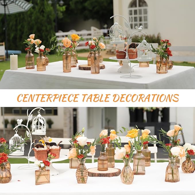 Bud Vases Set of 12, Amber Vase Small Glass Vases for Flowers Modern Ribbed Amber Glass Bud Vase for Decor Flower Vase in Bulk Vintage Decor Boho Wedding Centerpieces Rustic Home Table Decoration