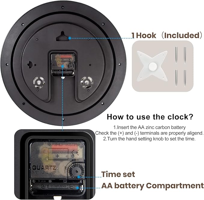 Geevon 14 Inch Retro Wall Clocks Battery Operated with Hygrometer and Thermometer Combo, Silent Wall Clock Non-Ticking Quartz Decorative for Kitchen Living Room School Bedroom