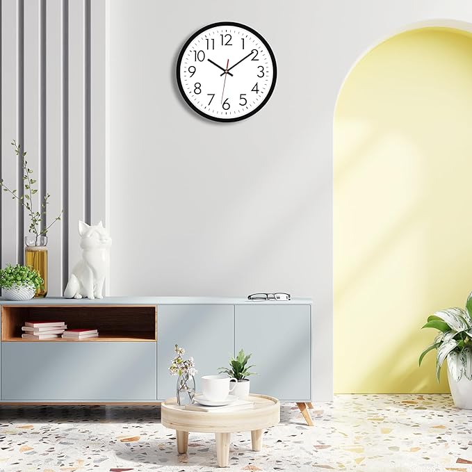 Lumuasky 14 Inch Wall Clock Battery Operated Silent Non-Ticking Large Analog Classic Round Clock for Office, Home, Kitchen, Bedroom, School, Living Room (Black)