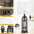 Seealle Table Lamp for Living Room Set of 2 - Bedside Lamp for Bedroom with USB C+A & Outlet, Farmhouse Lamps for Night Stands, 3-Way Dimmable Touch Lamps for Living Room with White Shade