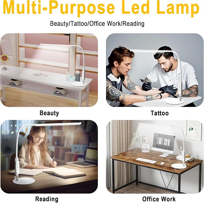 CGBE Led Desk Lamp: 360° Adjustable Nail Light for Desk with 3 Color Modes 5 Brightness, 23.6-Inch Nail Lamp for Desk for Salon Manicurist Tattoo Crafts Sewing Work Reading Game