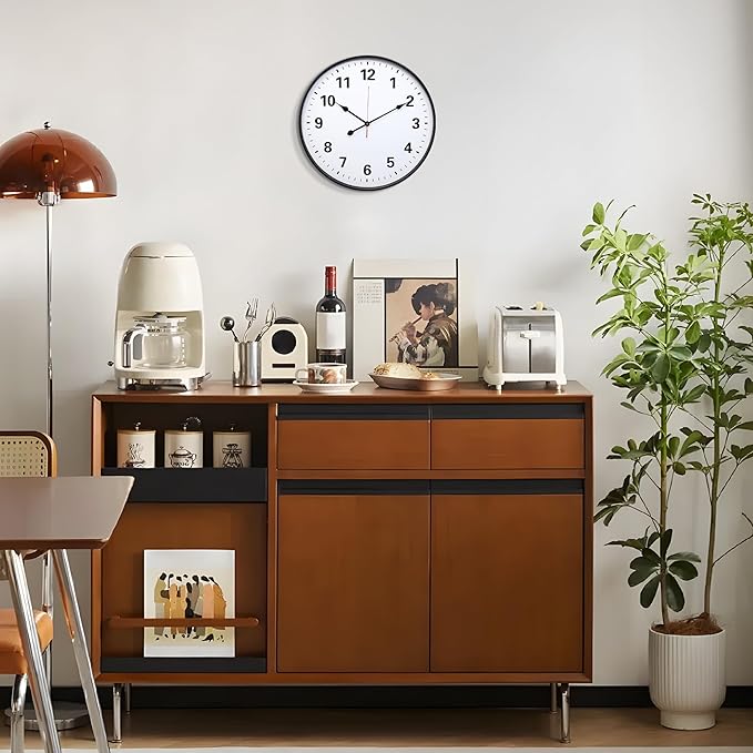 LEIKE Metal Large Wall Clock 24IN Black, Retro Silent Quartz Battery Operated, Decorative for Patio, Kitchen, Living Room, Bedroom, Pool