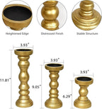 SWALLOWLIVING Rustic Farmhouse Wood Pillar Candle Holder Set of 3 for Candlestick, Gold