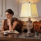 28.5" Vintage Bronze Table Lamps Set Of 2 with Night Light,Lamps for Nightstand with Beige Linen Cut Corner Shade,Bedside Lamp with USB A+C Ports for Bedrooms,Living Room,Office,Hotel(Bulb Included)