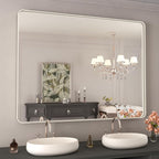 WEER 40X30 Inch Brushed Nickel Bathroom Mirror, Brushed Silver Metal Frame Mirror, Rounded Rectangle Silver Bathroom Vanity Mirror, Tempered Glass, Anti-Rust, Hangs Horizontally or Vertically