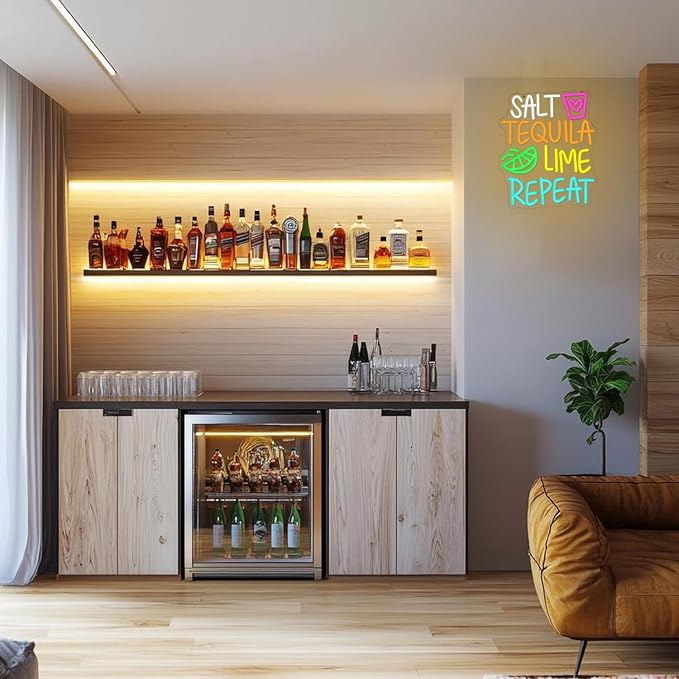 Salt Tequila Lime Repeat Neon Sign for Wall Decor Tequila Neon Light Letter LED Neon Sign Colorful Led Neon Light for Bar Shop Man Cave Kitchen Decoration