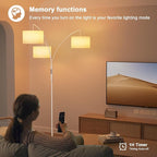 36W LED Arc Floor Lamp with 3 White Fabric Shades, 3001LM Super Bright Standing Lamp with Remote Control & Touch, Stepless Dimming, Individual Light Control for Living Room, Bedroom